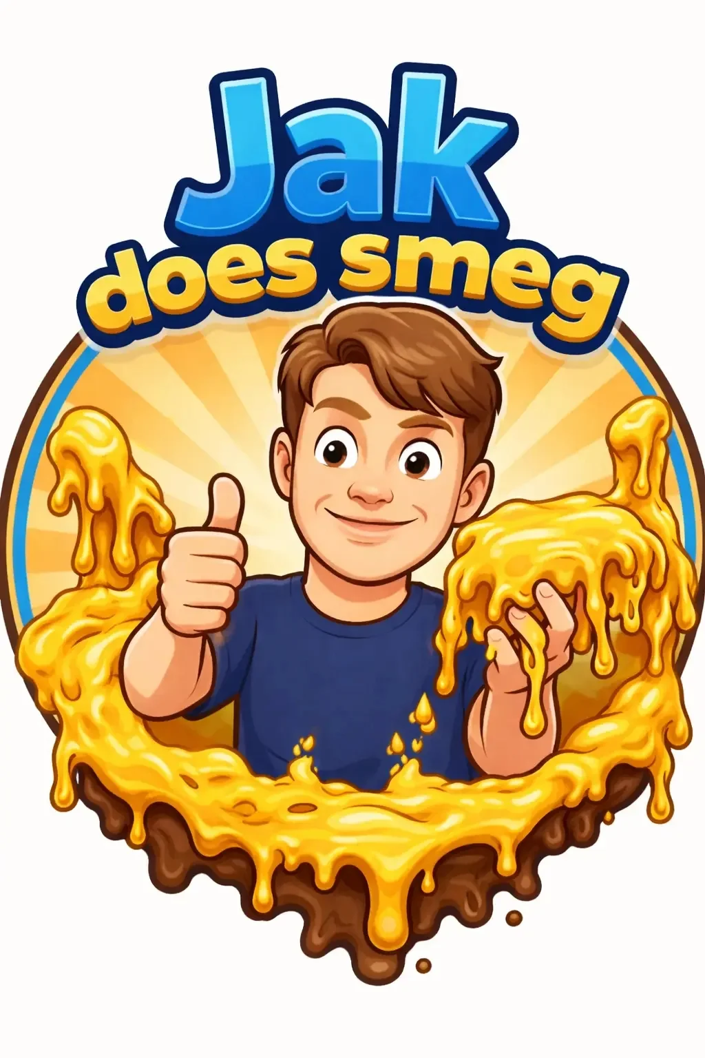 Jak Does Snacks — Jak does smeg parody logo with cartoon boy covered in yellow drip