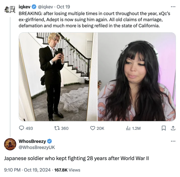 Japanese Soldier Who Kept Fighting 29 Years After Wwii — A tweet from @WhosBreezyUK using the meme to mock streamer Adept for repeatedly refiling losing