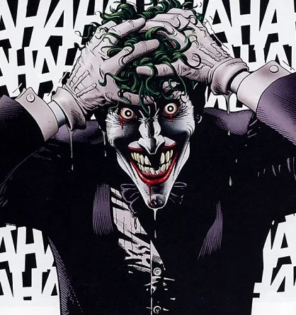 Jared Leto's Joker — The Killing Joke comic panel showing the Joker laughing with hands on his head