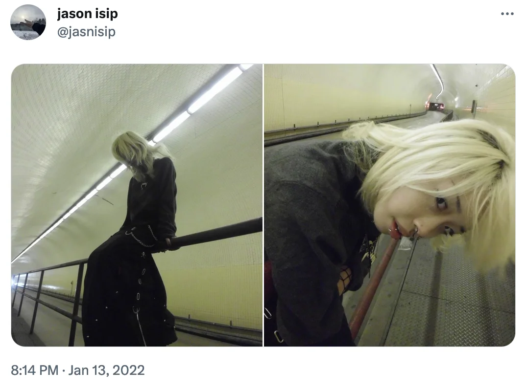 Jason Isip's Photography — Two Jason Isip fisheye photos of a blonde subject in a subway tunnel