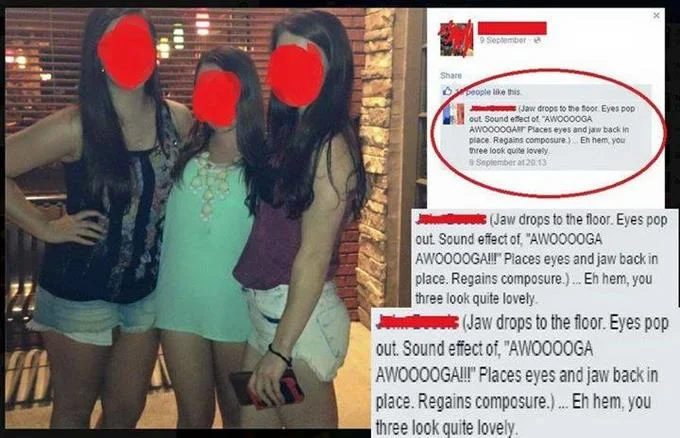 *Jaw Drops* Awooga! — Facebook screenshot of three women with repeated AWOOOOGA jaw-drops reaction comment