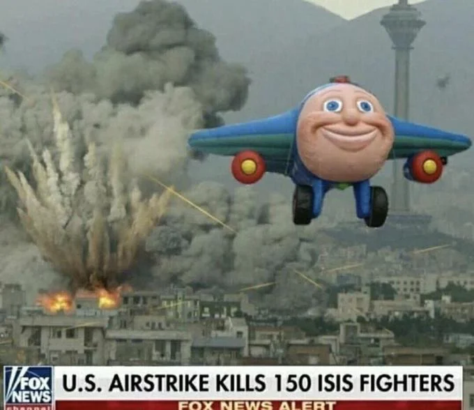 Jay Jay the Jet Plane photoshopped into a Fox News airstrike broadcast