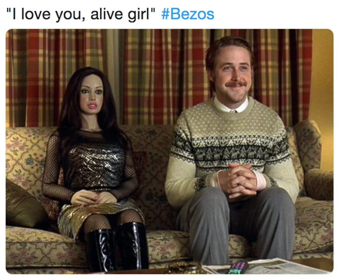 Jeff Bezos' "Alive Girl" Text — Meme showing Sophia the robot captioned 'live footage of alive girl'