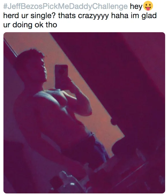 Jeff Bezos — Shirtless mirror selfie posted for the JeffBezosPickMeDaddyChallenge