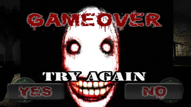 Jeff the Killer displayed in a 'game over' interactive meme template with YES/NO response buttons and red glitch text at the top.