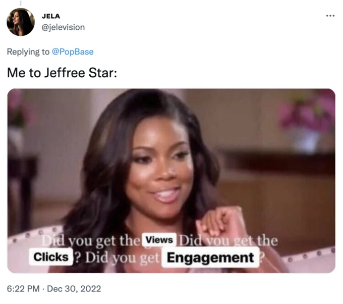 Jeffree Star Vs The Illuminati — Gabrielle Union reaction GIF asking about views, clicks and engagement