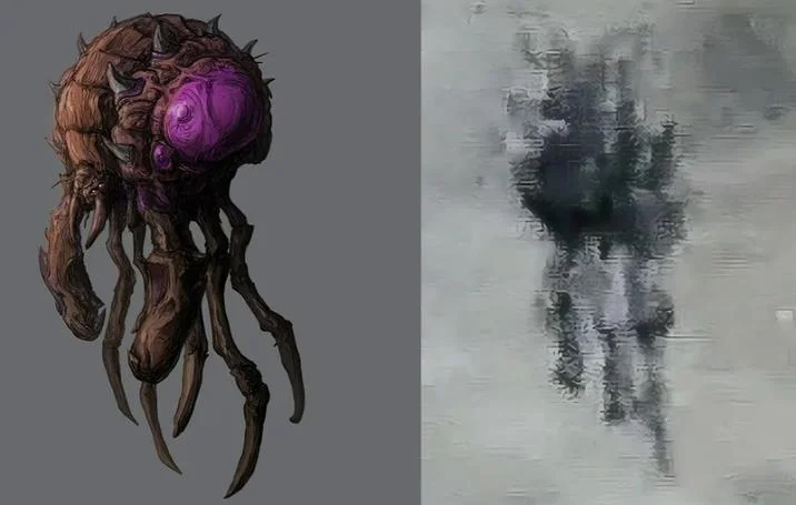 Jellyfish Ufo Uap — Composite comparing a tentacled fantasy creature illustration to the blurry jellyfish UAP infrared image