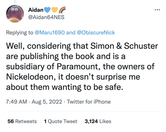Jennette Mccurdy 2022 Memoir Allegations Against Dan Schneider — Tweet noting Simon & Schuster's Paramount and Nickelodeon corporate ties