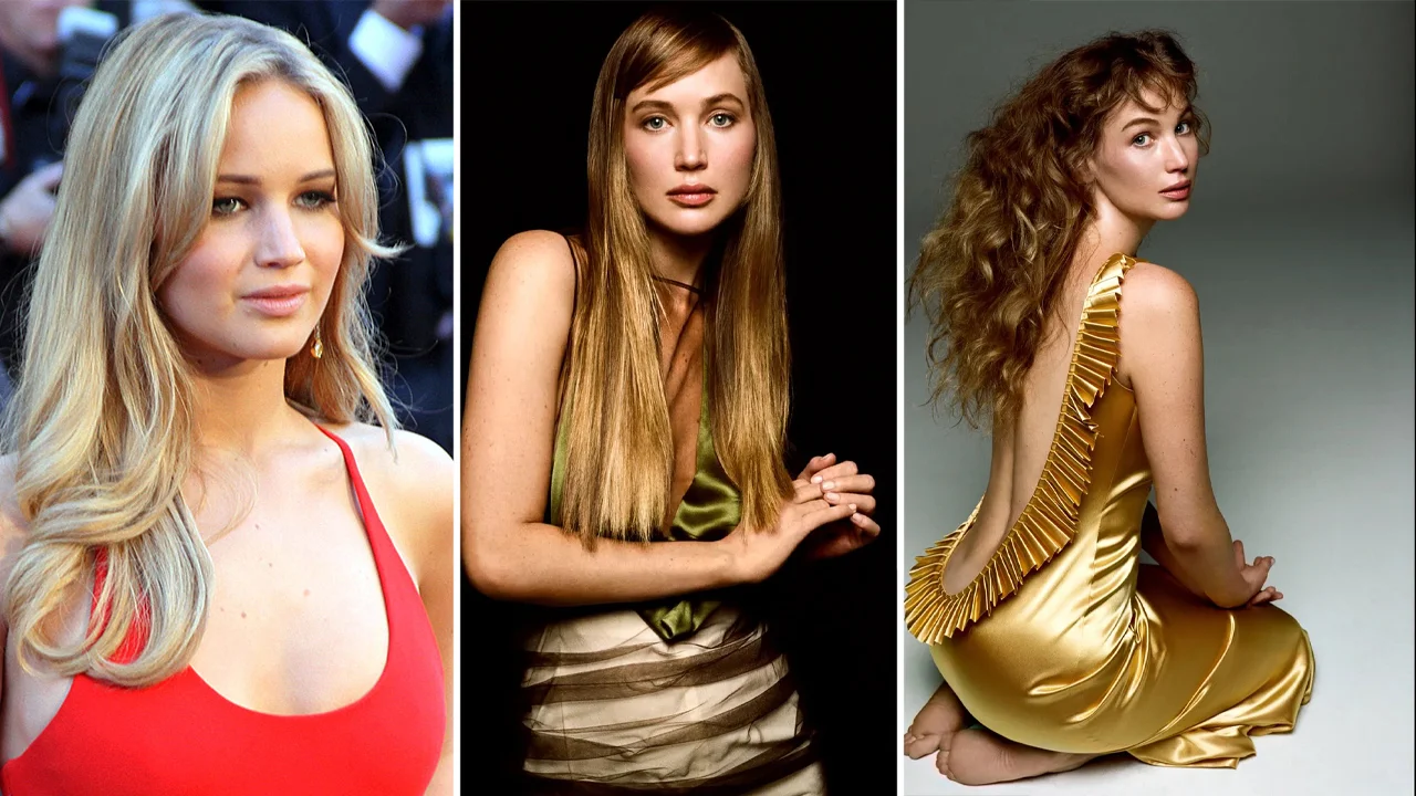 Jennifer Lawrence Plastic Surgery — Three-panel comparison of Jennifer Lawrence's old and new appearances