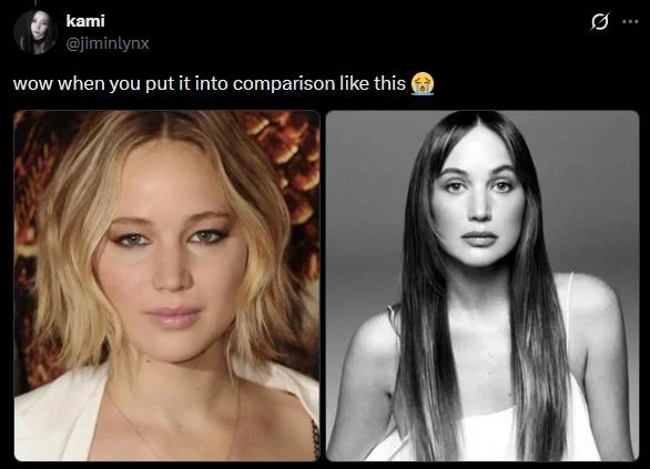 Jennifer Lawrence Plastic Surgery — Tweet with side-by-side comparison of Jennifer Lawrence's past and present looks