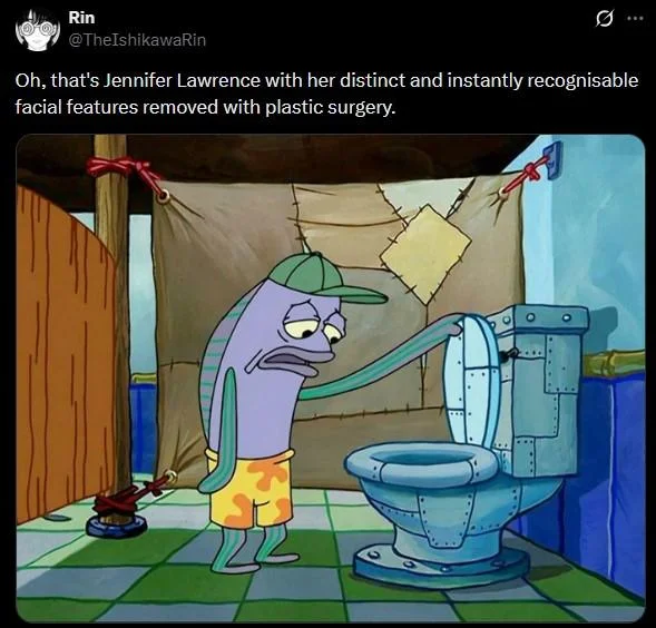 Jennifer Lawrence Plastic Surgery — Tweet joking about Jennifer Lawrence using SpongeBob fish-face meme