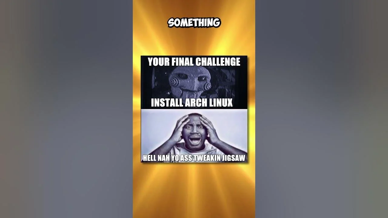 Jigsaw's Final Challenge template variant with Arch Linux text in portrait frame format on gray background.