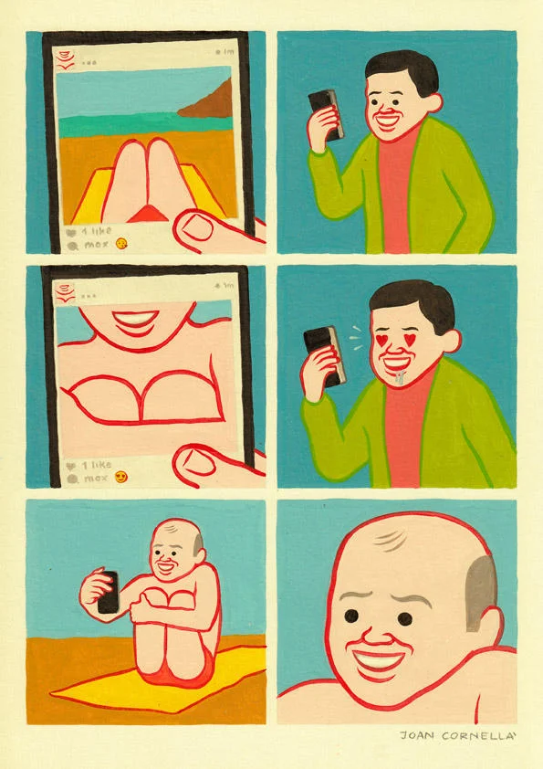 Joan Cornellà — Cornellà comic about a man discovering the sexy selfies are his own baby photos