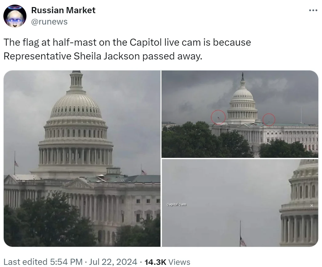 Joe Biden Is Dead Conspiracy Theory — End Wokeness tweet showing Google Trends chart comparing Is Biden dead to Donate to Kamala searches