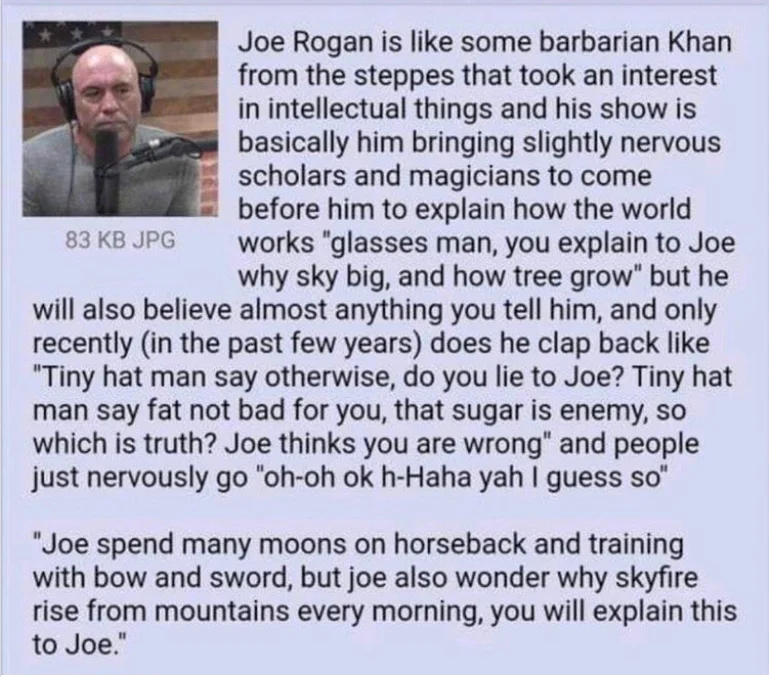 Screenshot of the barbarian Khan Joe Rogan greentext without header
