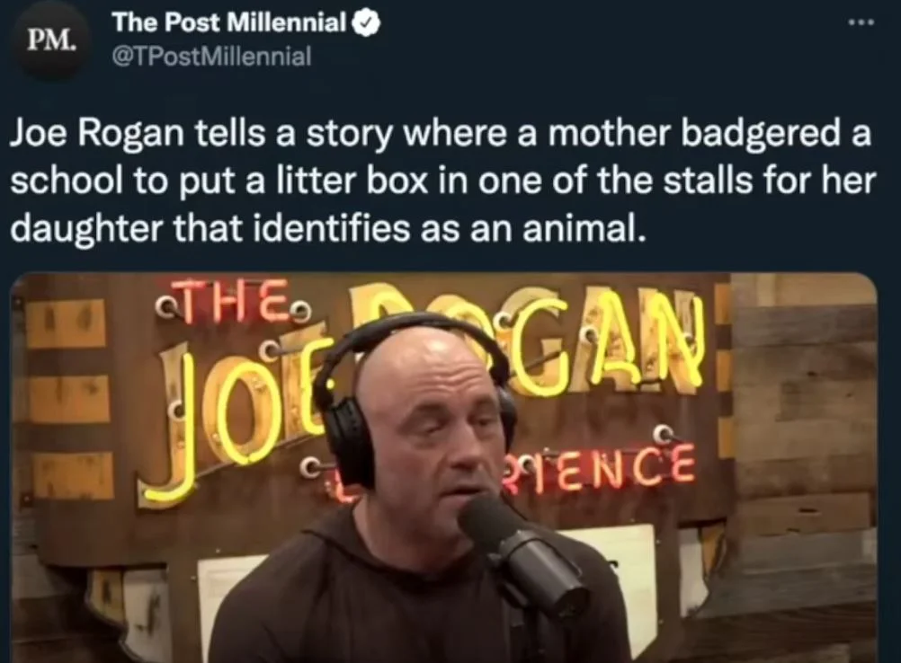 Post Millennial tweet featuring Joe Rogan in his podcast studio