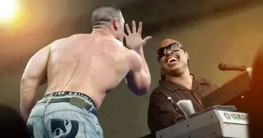 John Cena You Can't See Me — Action shot of John Cena shirtless on stage executing his iconic hand gesture.