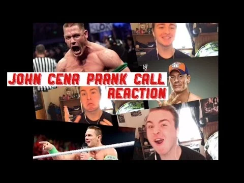 A grid layout of reaction video screenshots with bold red text reading 'JOHN CENA PRANK CALL REACTION.'