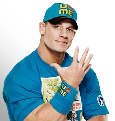 John Cena Prank Call — A professional photo of John Cena in his signature blue WWE outfit with cap and wrist gear, posed with a friendly hand gesture.