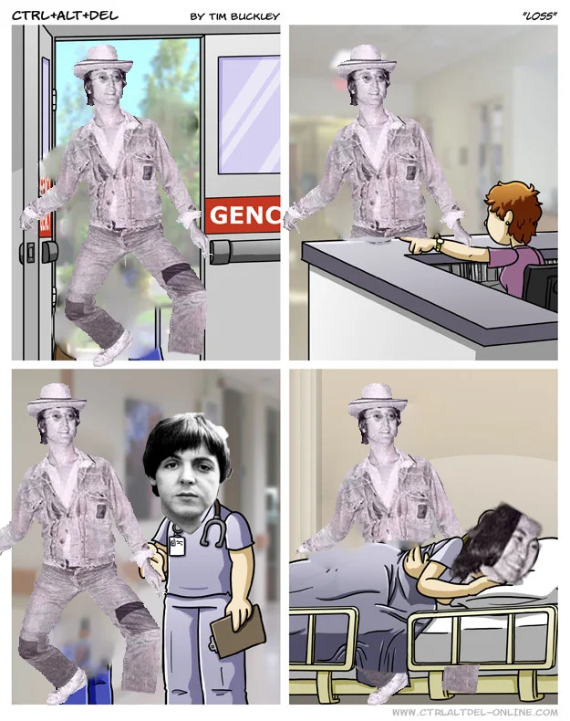 John Lennon The Absolute Madman — Loss meme four-panel comic redrawn with John Lennon's silly walk cutout in every panel
