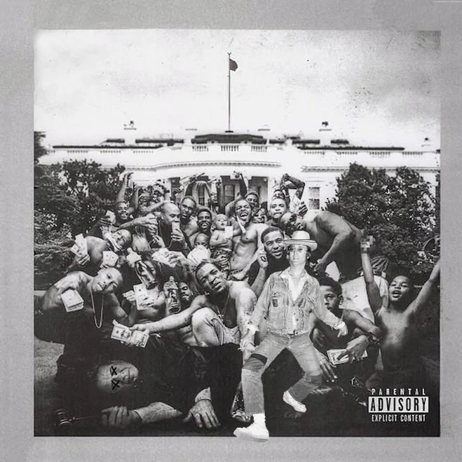 John Lennon The Absolute Madman — To Pimp a Butterfly album cover with John Lennon's silly walk photo edited over Kendrick Lamar