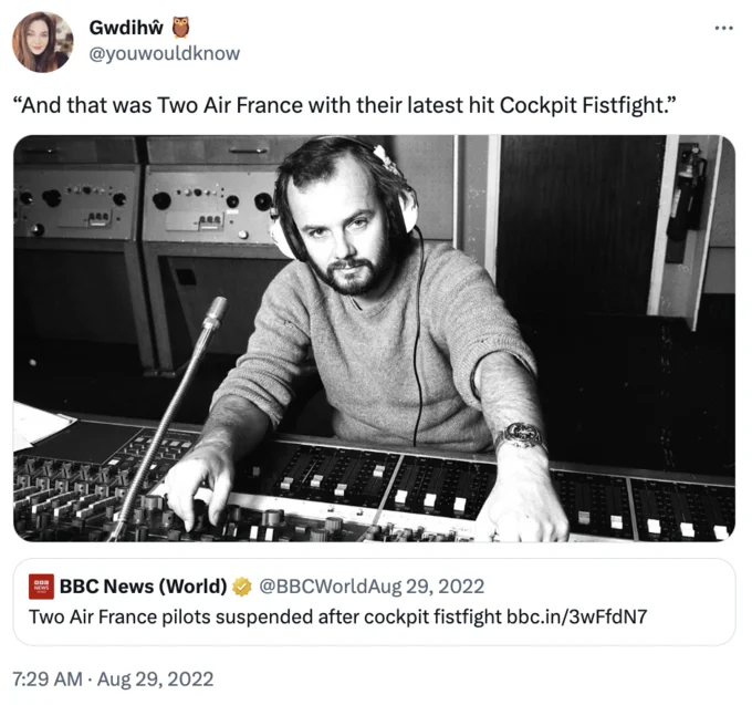 John Peelposting — Twitter screenshot with Robert Hutton tweeting a John Peel session band name joke
