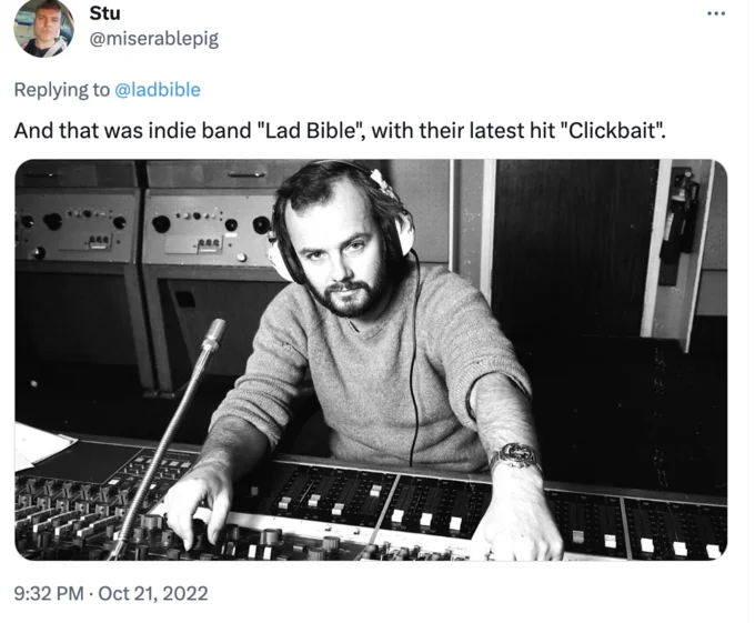 John Peelposting — Tweet joking that a BBC headline about Air France pilots is a band name, with John Peel photo