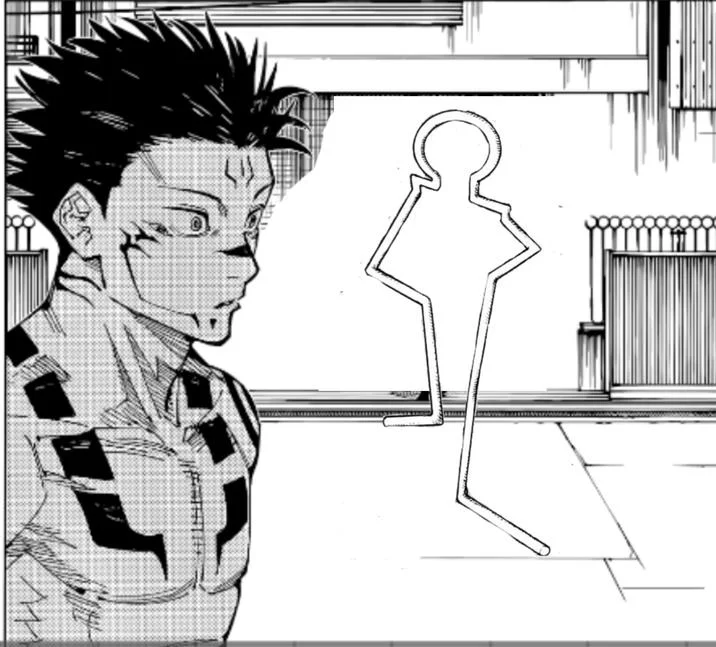 Fan art of Sukuna from Jujutsu Kaisen next to the John Rod stand outline