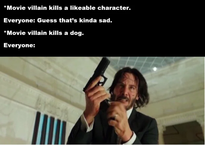 Anti-vaxxer dog headline paired with John Wick reloading his pistol