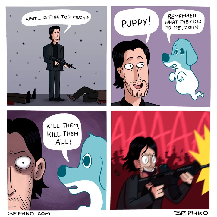 John Wick Chapter 2 Mafex action figure posed with the dog accessory's head on the figure's body next to its box