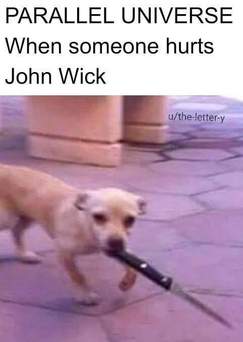 Meme with a fake Keanu Reeves tweet reading be kind to animals or I'll kill you under a teacher question about John Wick's message