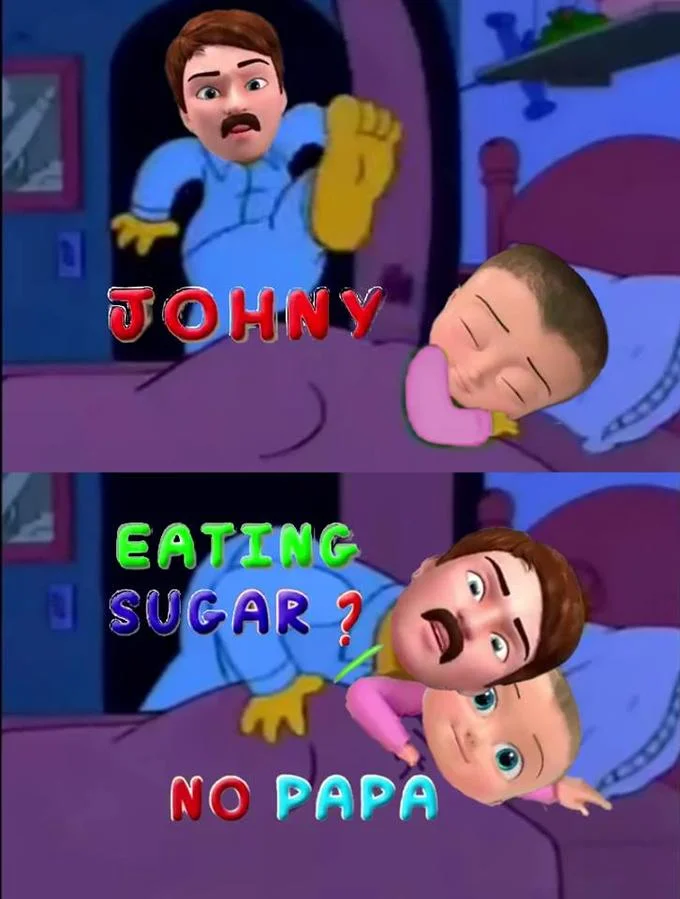 Emoji and ASCII stick-figure meme of the Johny Johny Yes Papa exchange