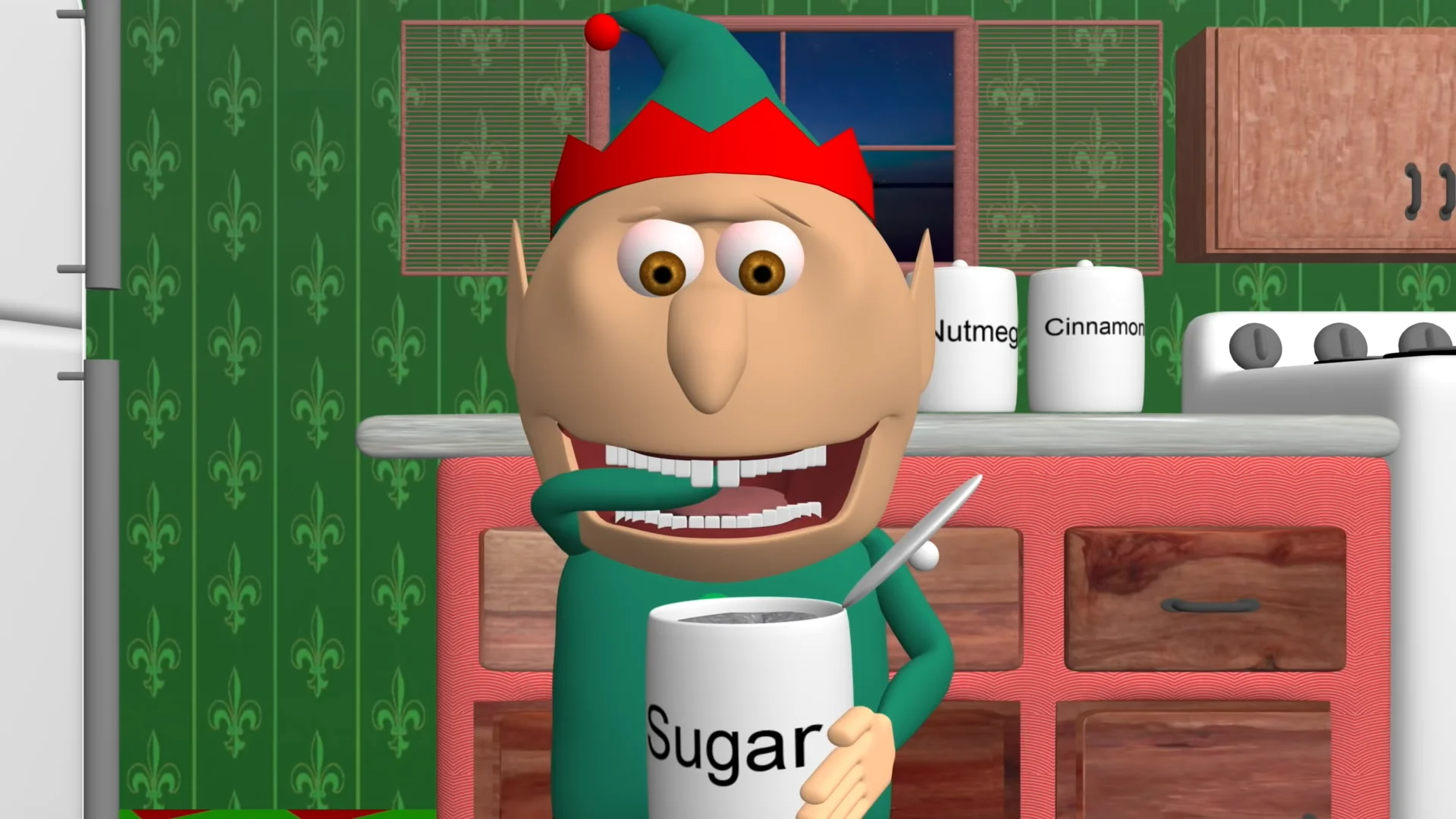 Johny Johny Yes Papa — Two-panel screenshot of a 3D father confronting a baby with JOHNY and NO PAPA captions