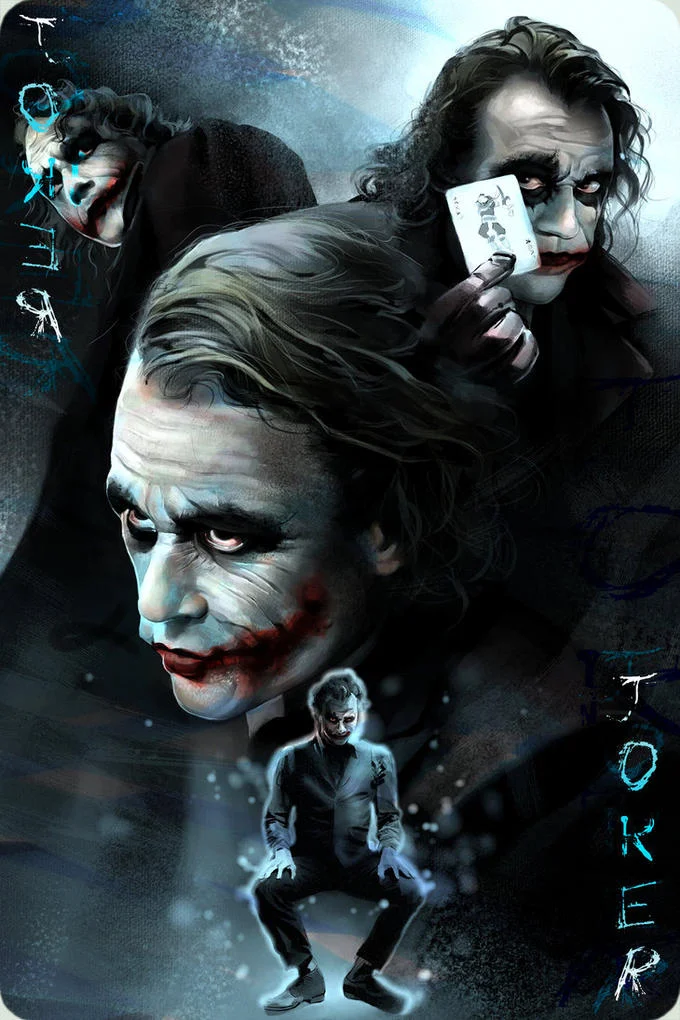 Fan art collage of Heath Ledger's Joker styled as a playing card