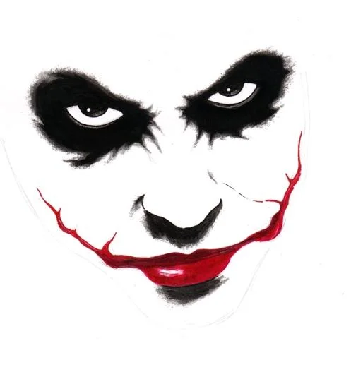 Minimalist illustration of the Joker's face with black eyes and red smile