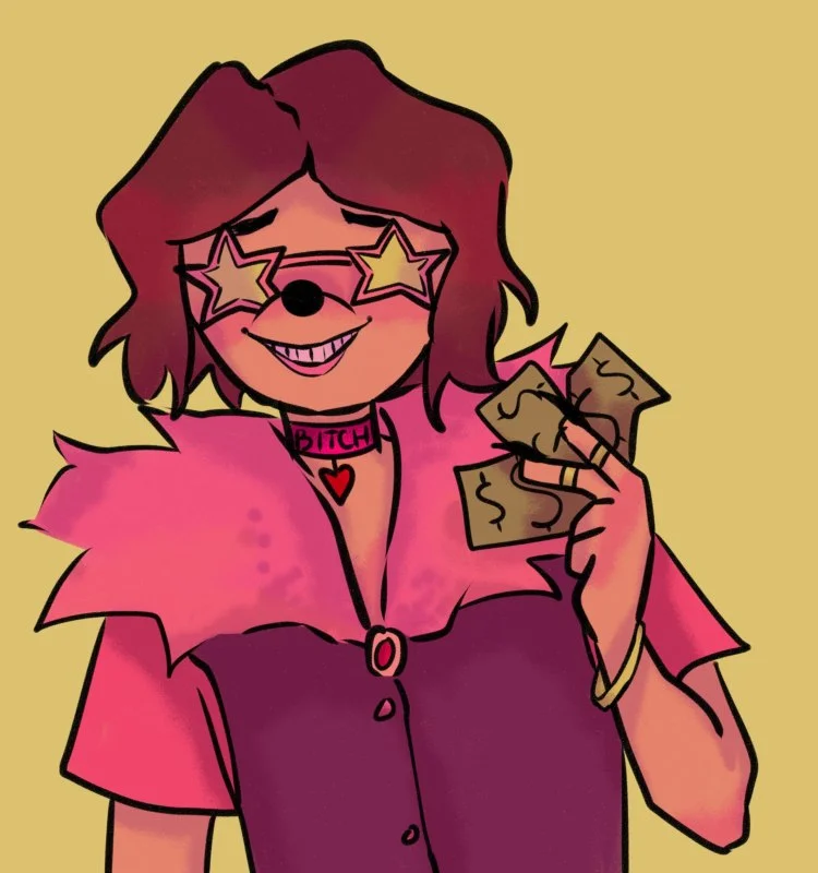 Stylized fan art of Jonathan Galindo wearing star sunglasses and holding money