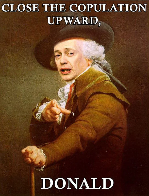 Joseph Ducreux — Buscemi-faced Ducreux meme reading 'Close the copulation upward, Donald'.