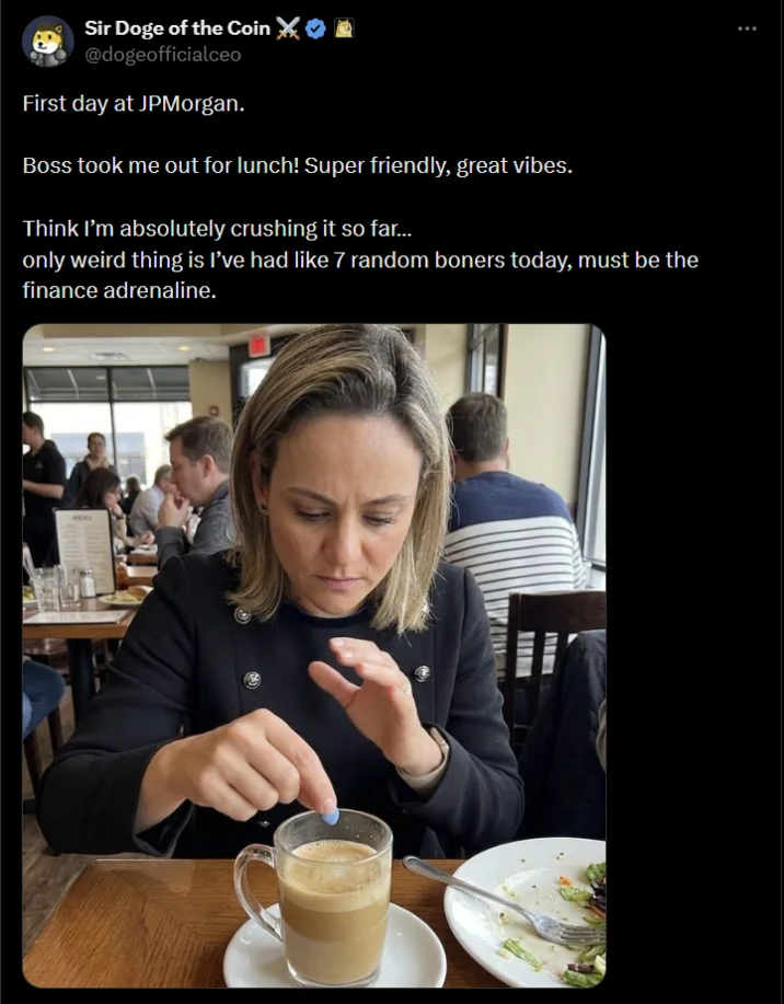 Jpmorgan Lorna Hajdini And Chirayu Rana Scandal — Tweet with doctored image of Hajdini dropping pill into coffee