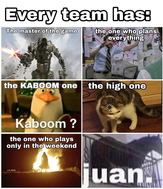 Juan (Horse on Balcony) — Six-panel 'Every team has' meme grid with Juan horse as final category