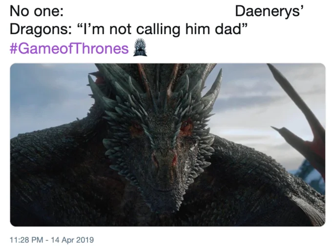 Judging Drogon — Tweet using the Drogon stare image joking about a cat watching from the edge of the bed.