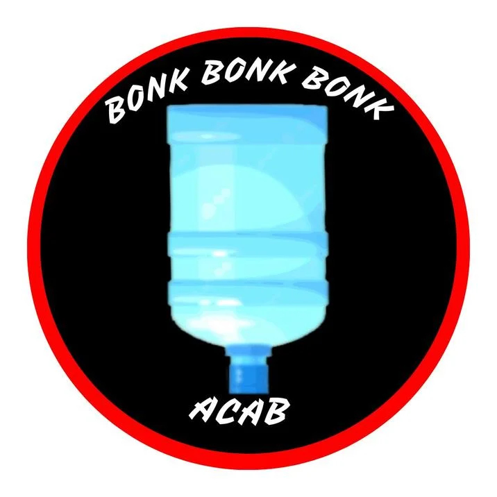 Jug Of Justice Bonk The Police — Circular emblem with water jug and BONK BONK BONK ACAB text