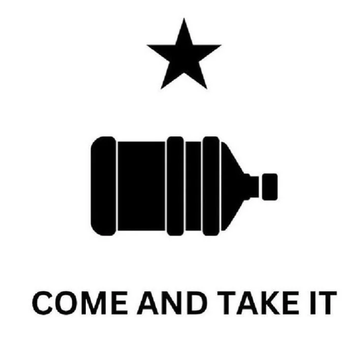 Jug Of Justice Bonk The Police — Come and Take It flag parody featuring a water jug instead of a cannon