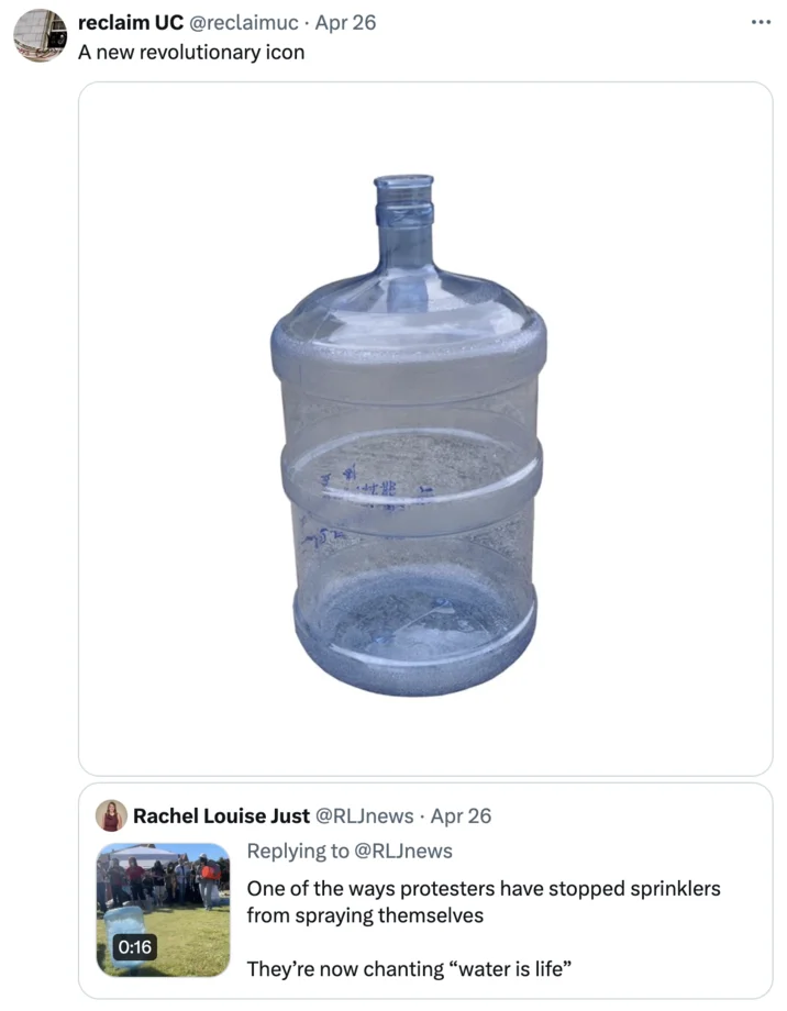 Jug Of Justice Bonk The Police — Twitter screenshot calling the water jug a new revolutionary icon