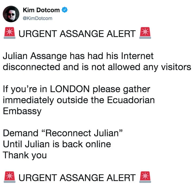 Julian Assange — WikiLeaks tweet alleging John Kerry pressured Ecuador