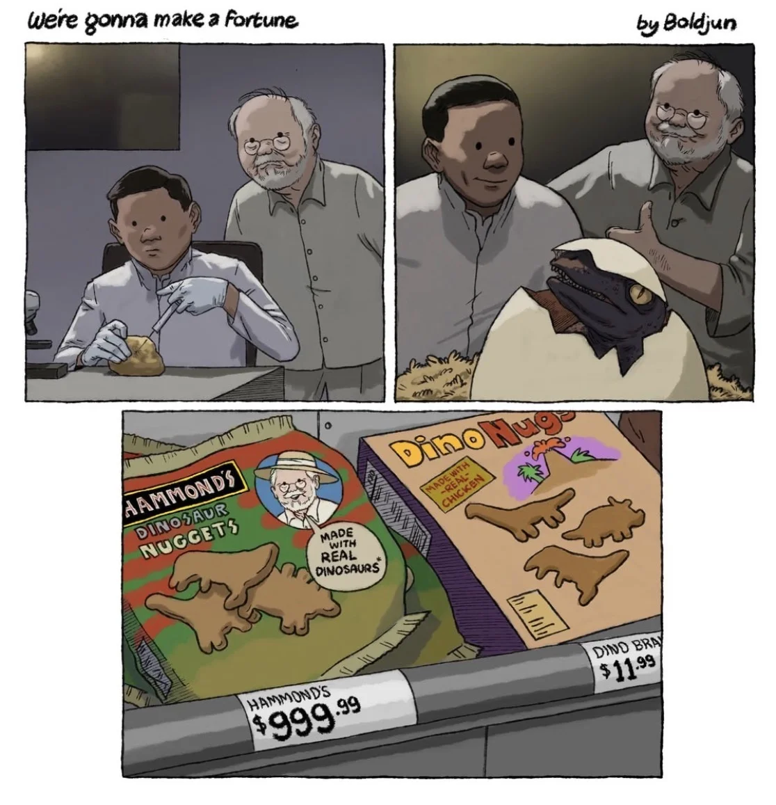 Clever Girl meme with cartoon and Robert Muldoon screenshot from Jurassic Park