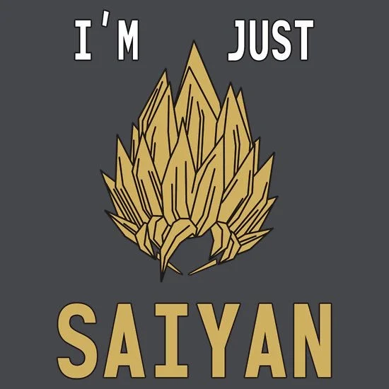 Stylized Super Saiyan hair illustration with text 'I'm Just Saiyan'