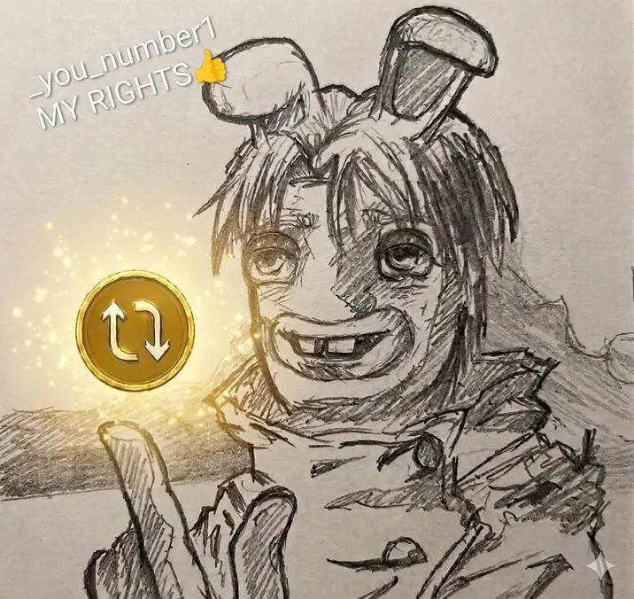Just This Once — Trollface-style pencil sketch pointing at a retweet icon with 'MY RIGHTS' caption