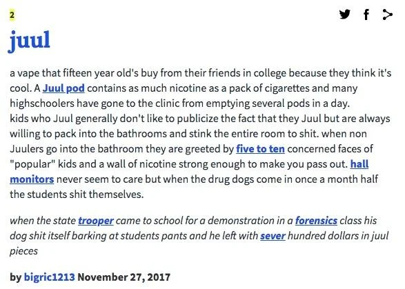Urban Dictionary definition screenshot for the word juul