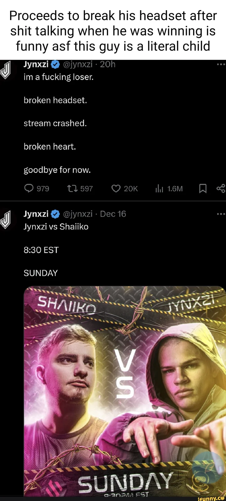 Jynxzi Memes — Twitter thread compilation showing Jynxzi-related meme content and social media reactions with a promotional gaming matchup image.