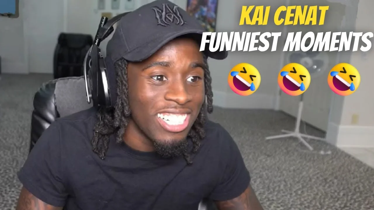 Kai Cenat Memes — Kai Cenat smiling at camera wearing headphones and black cap during streaming